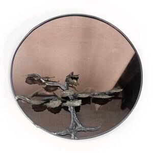 Art Deco Mid Century Modern Sculptural Copper Metal Botanical Wall Mirror